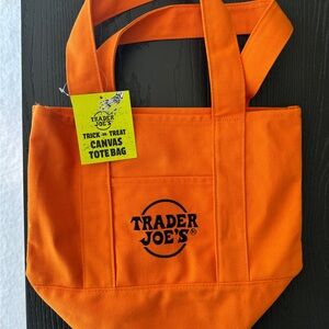 Trader Joe's Orange Canvas Mini Tote Bag NWT